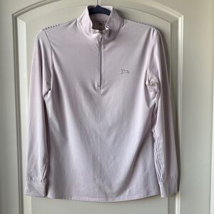 RJ Classics 1/4 Zip Sunshirt w/ Striped Mesh Sleeves- M- Pale Pink & White